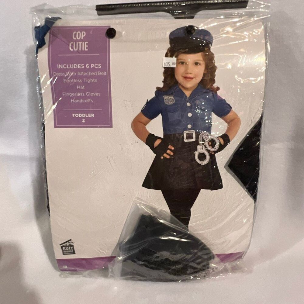 Party City Toddler Blue Black Girls Officer Cutie Cop Halloween Costume 2 NWT